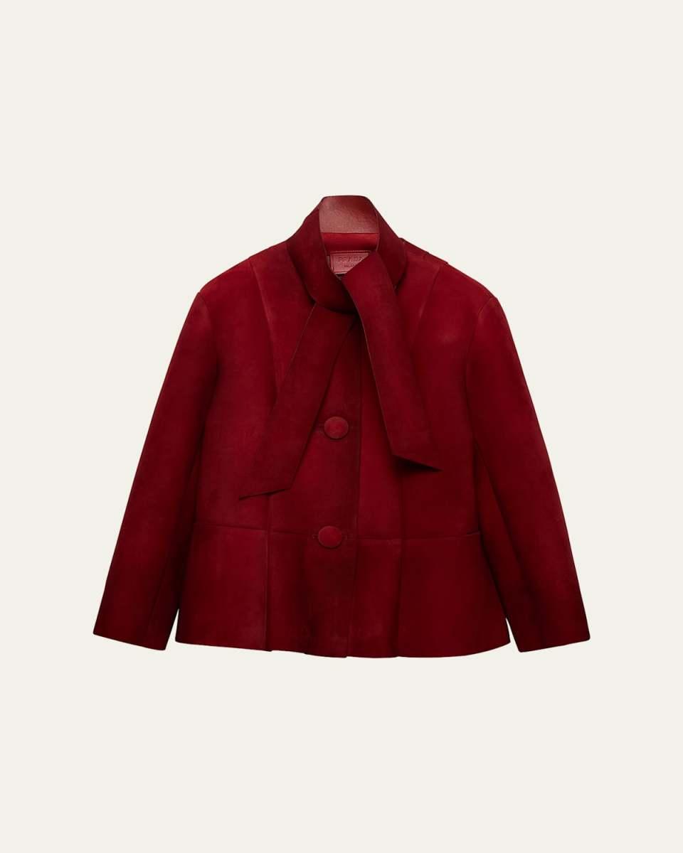 Suede Single-Breasted Coat With Scarf